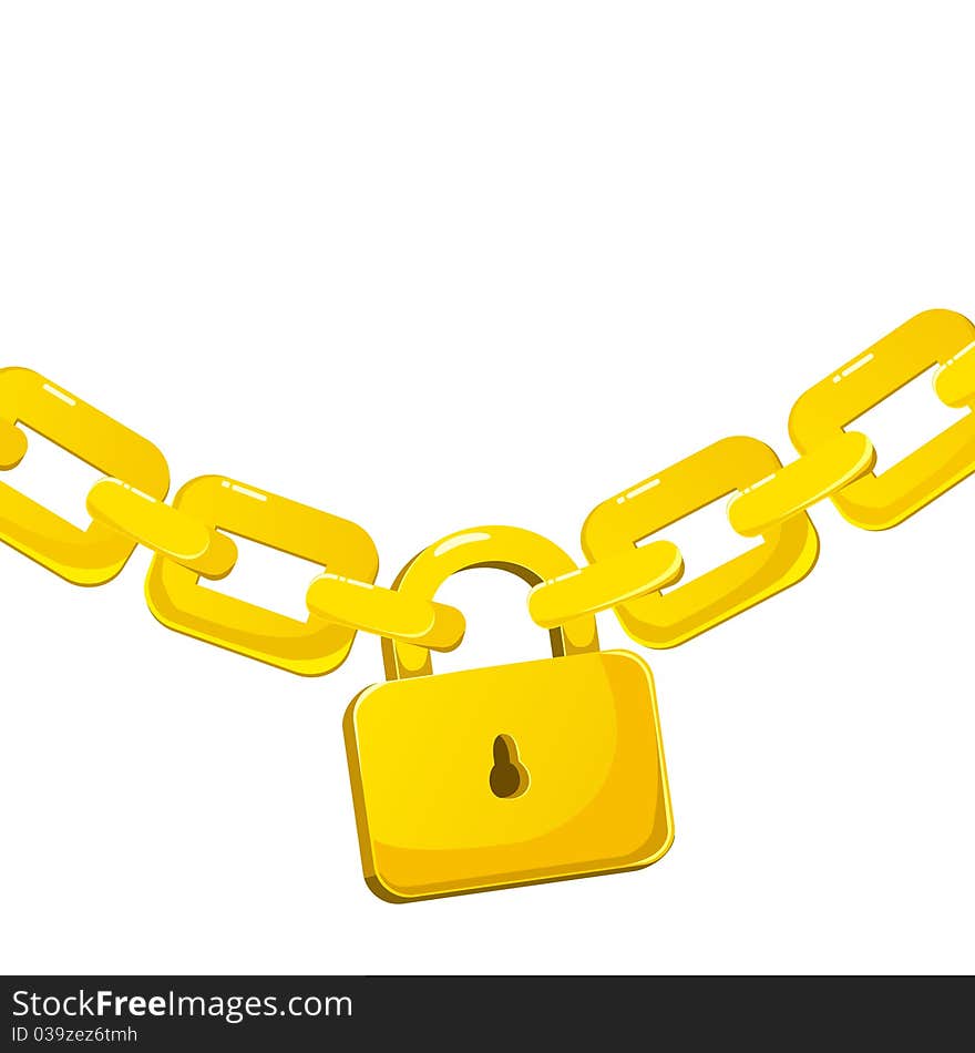 Background with padlock connecting gold chains. Background with padlock connecting gold chains