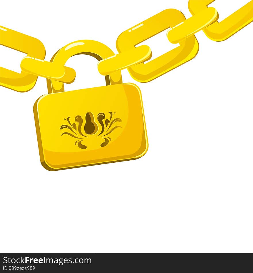 Background with padlock connecting gold chains. Background with padlock connecting gold chains