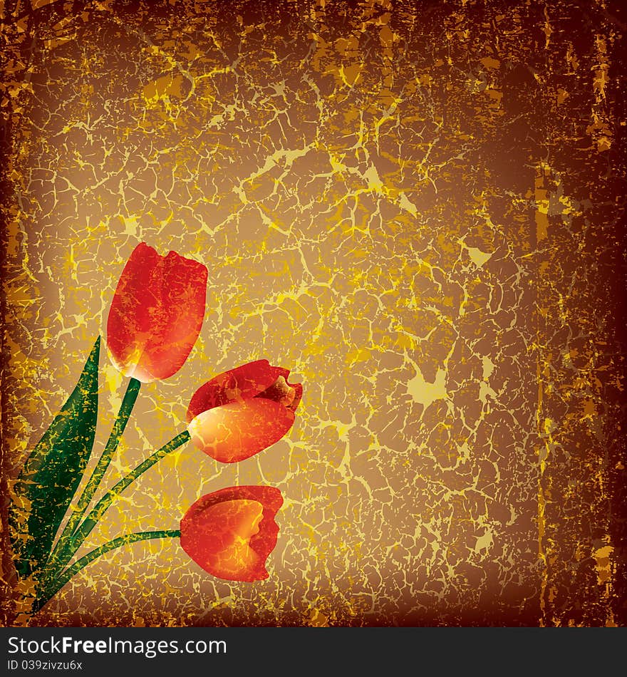 Abstract grunge illustration with tulip on brown background. Abstract grunge illustration with tulip on brown background