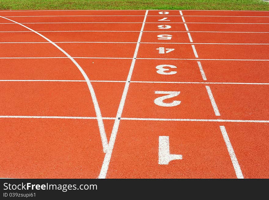 Running Track In The Stadium With Lane Numbers