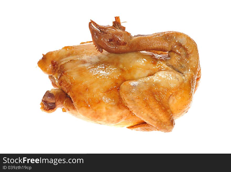 Honey Glazed Whole Chicken Isolated On White Background. Honey Glazed Whole Chicken Isolated On White Background