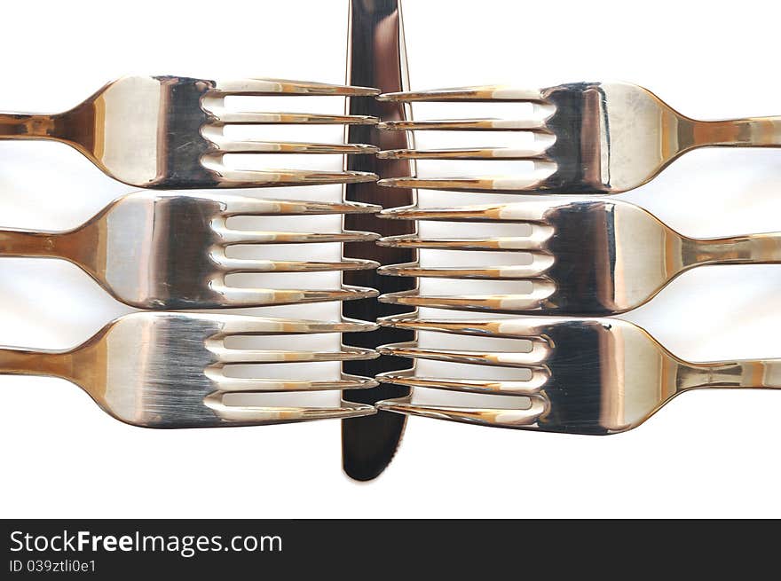 Close up of a knife and forks. Close up of a knife and forks