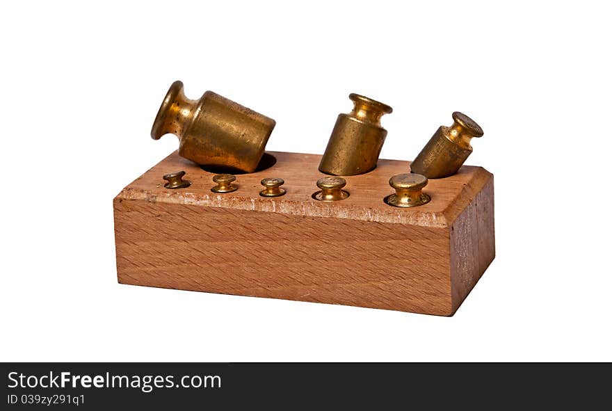 Small wooden box of weights