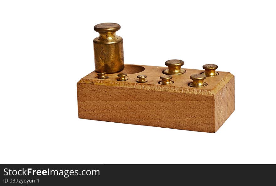 Small wooden box of weights