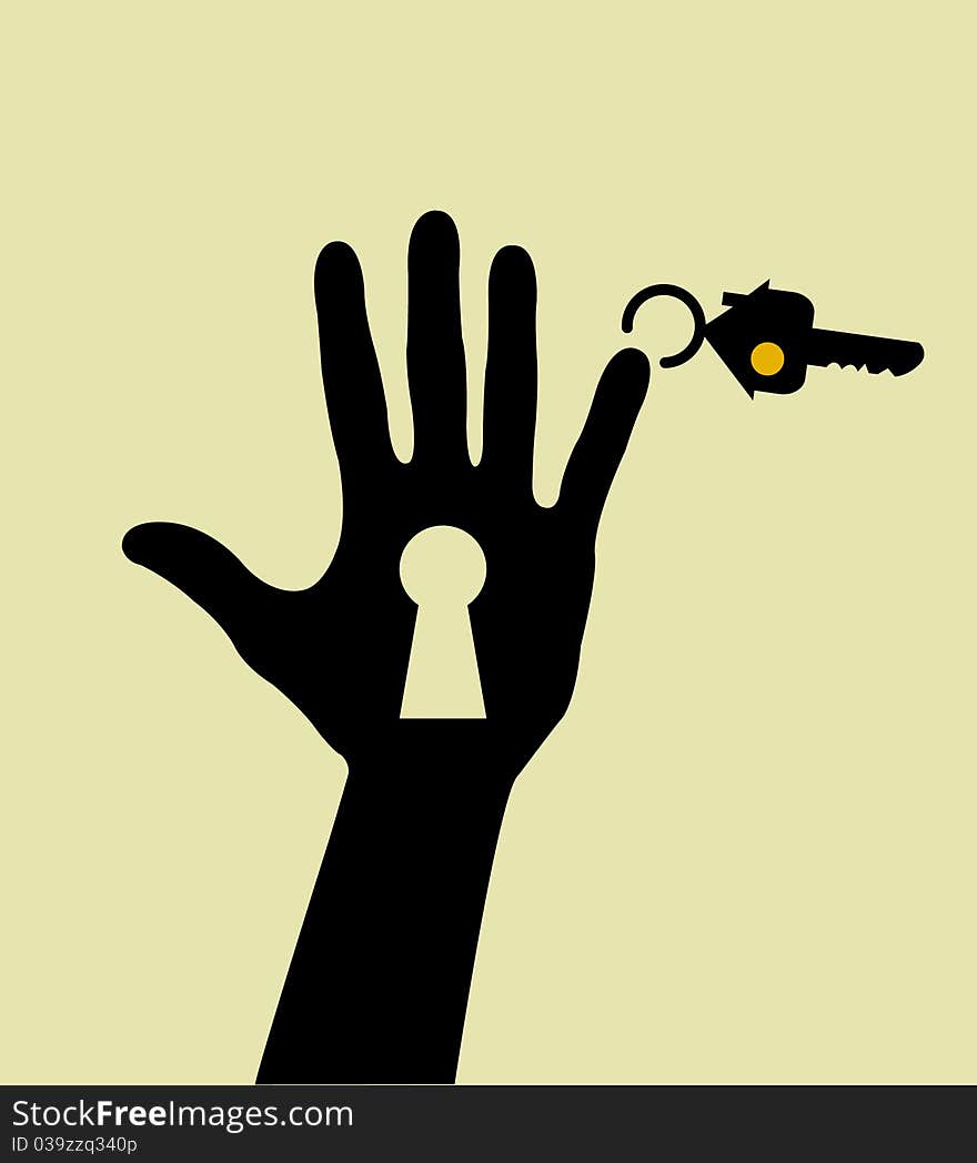 Hand house key and keyhole