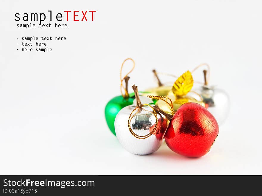 Plastic fruit isolated on white background, can be used for christmas tree