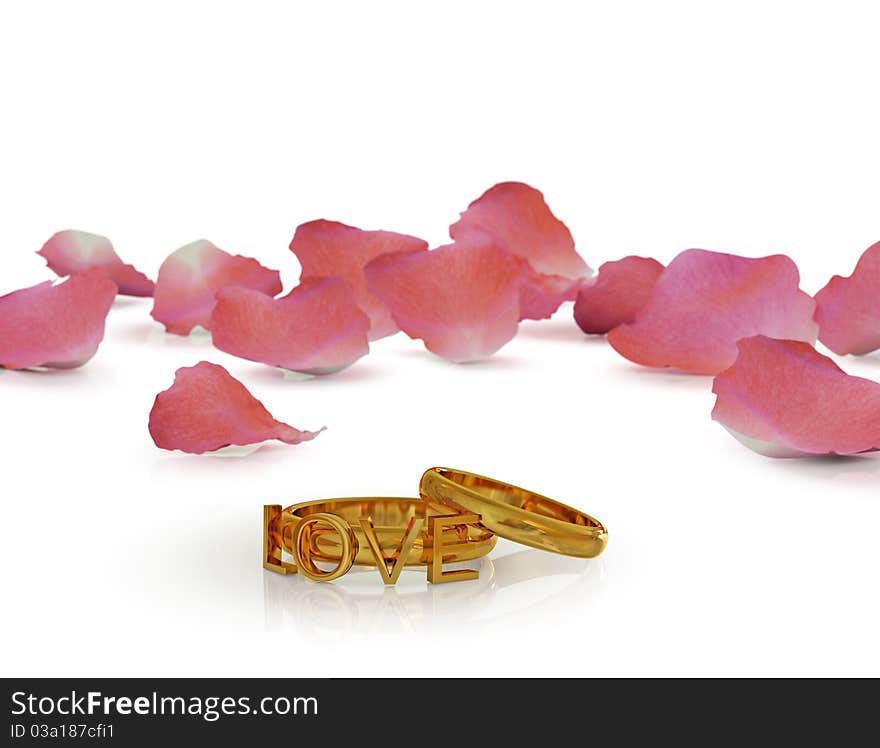 Valentine's rings concept. Isolated on white.