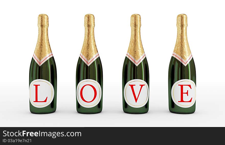 Valentine's champagne concept. Isolated on white background. Valentine's champagne concept. Isolated on white background.