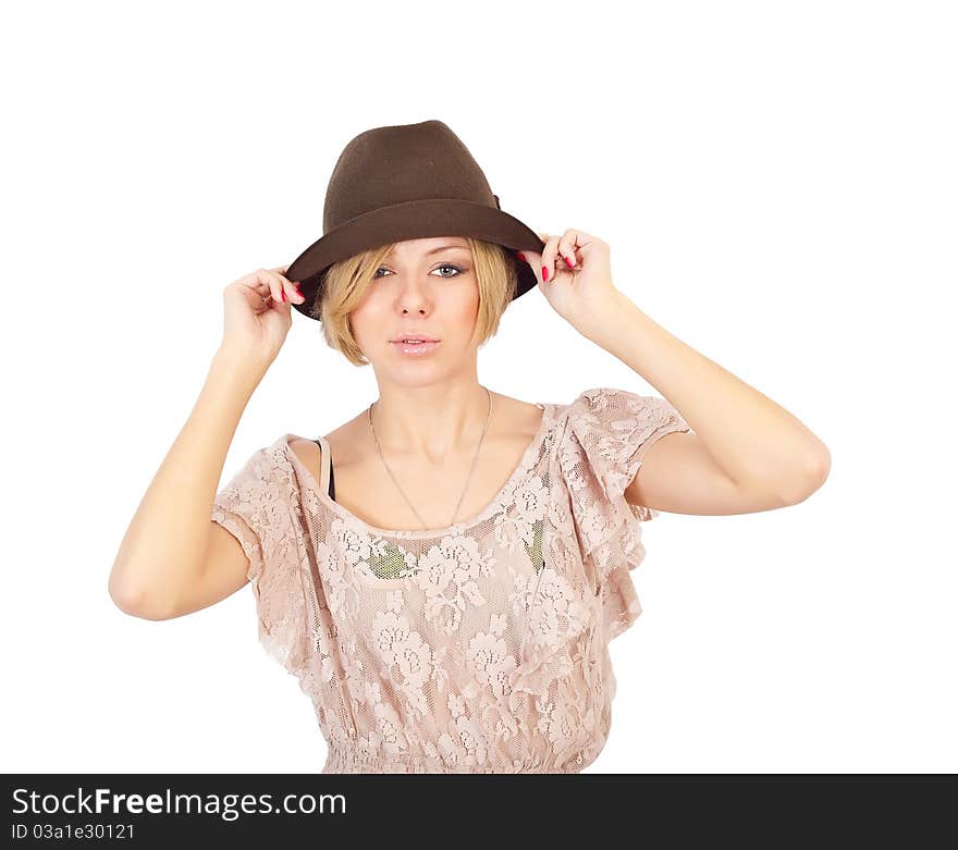 Portrait of young woman on white background. Portrait of young woman on white background