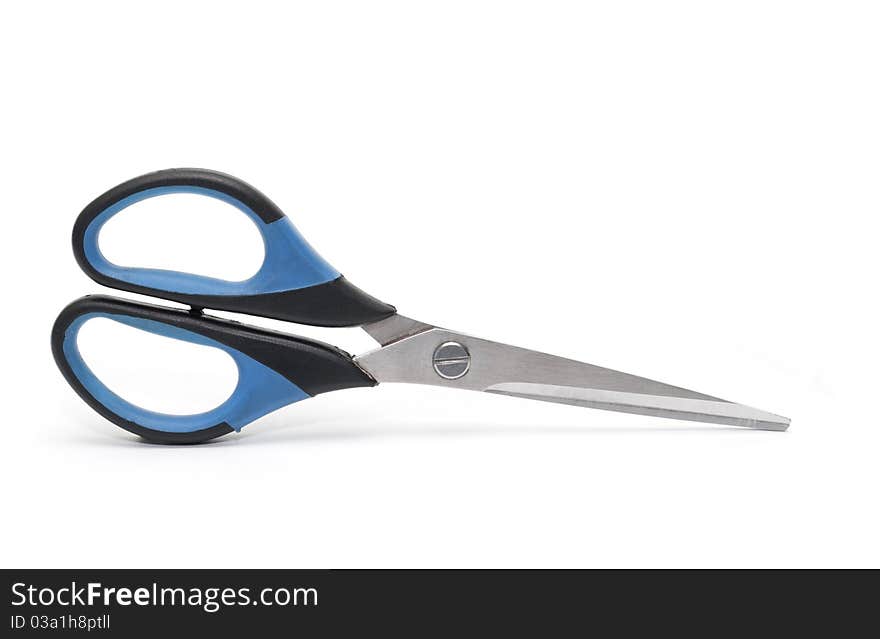 Shows the metal scissors on a white background. Shows the metal scissors on a white background