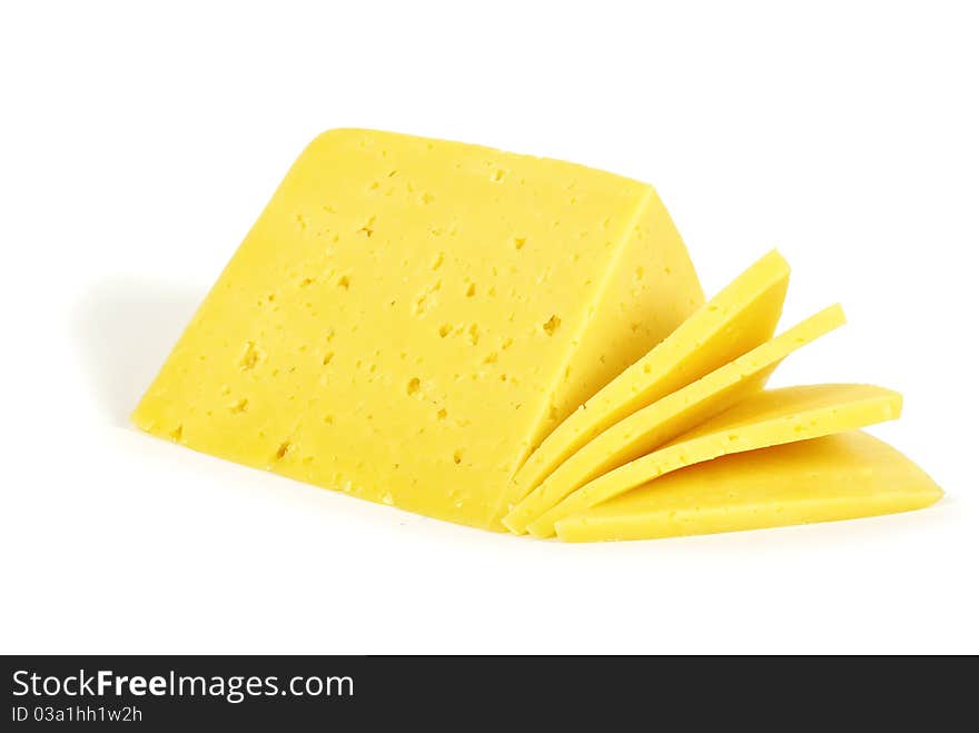 Piece of cheese isolated on a white background