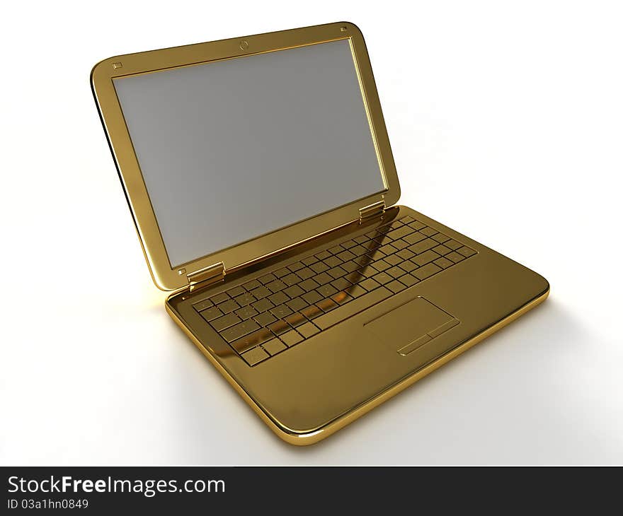 The golden laptop on a white background. The golden laptop on a white background.