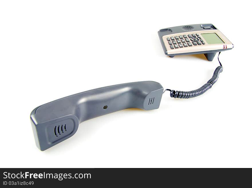 Blue office telephone isolated on a white background