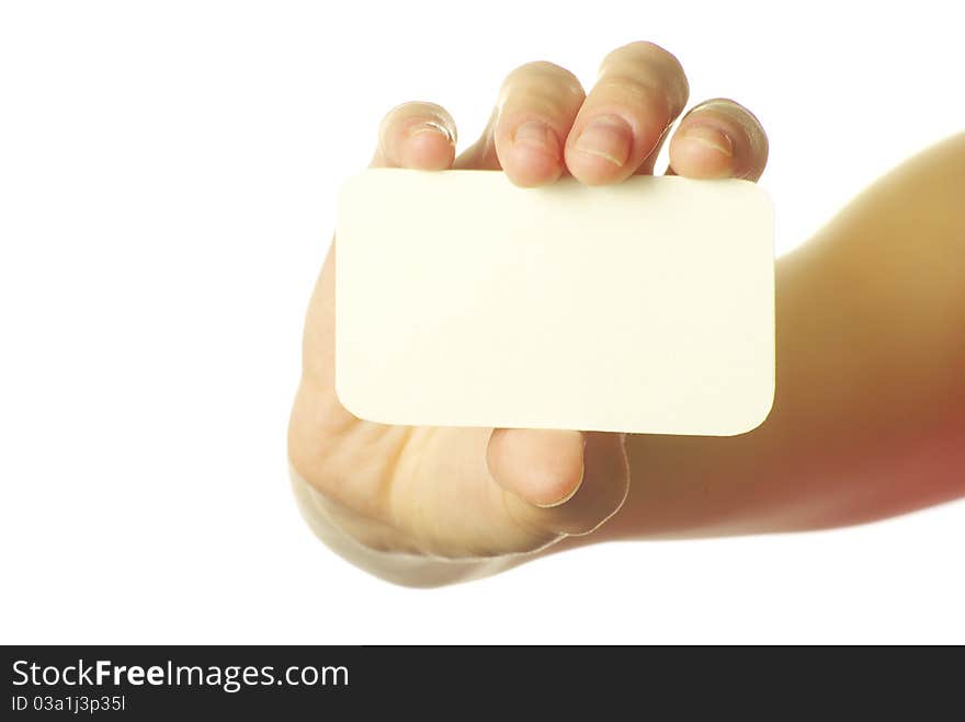 Card blanks in a hand on white background