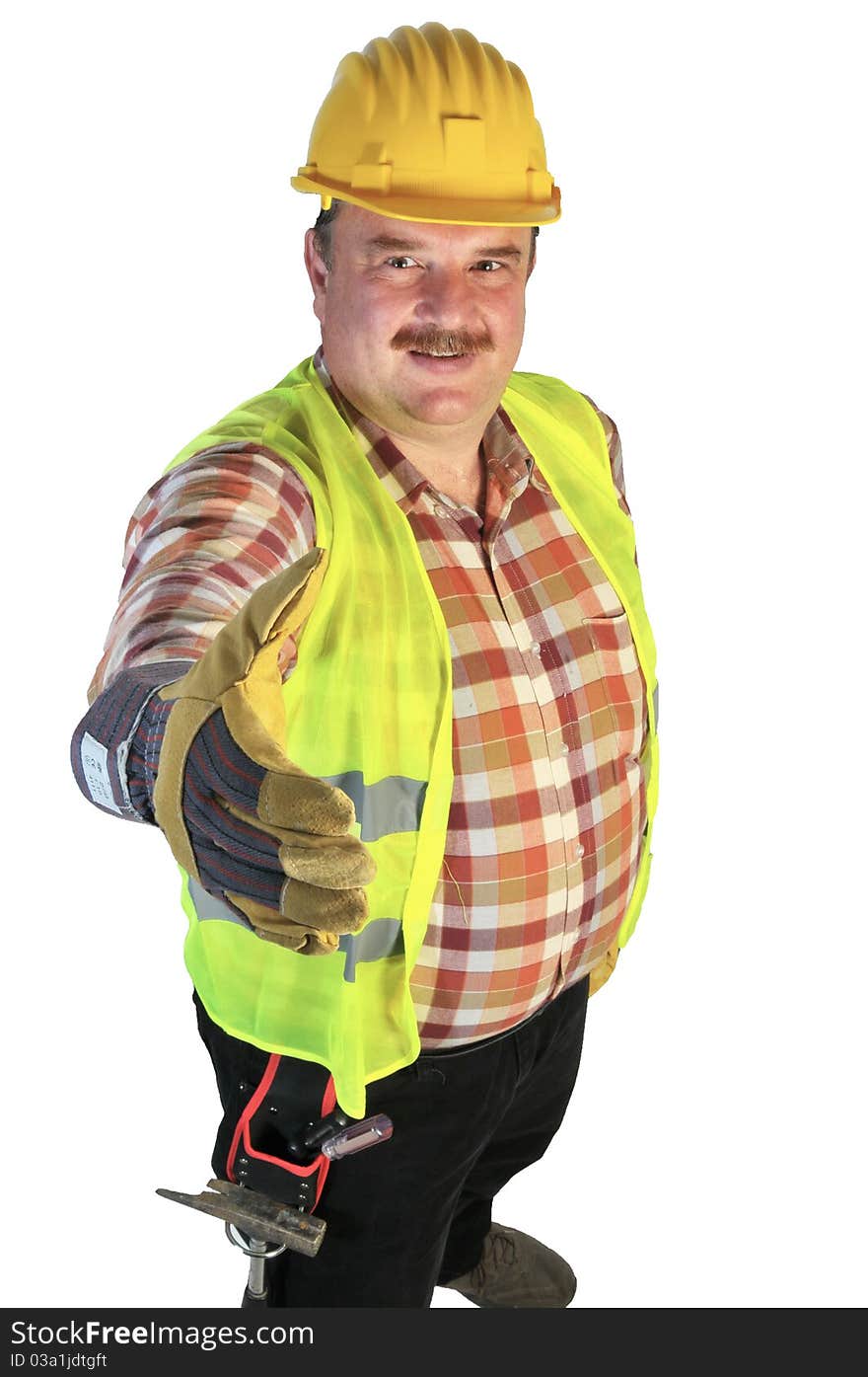 Friendly construction worker isolated on white background. Friendly construction worker isolated on white background