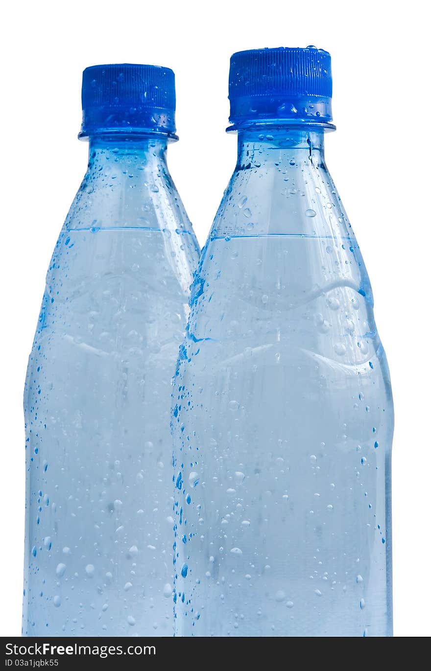 Two blue bottles isolated on white background