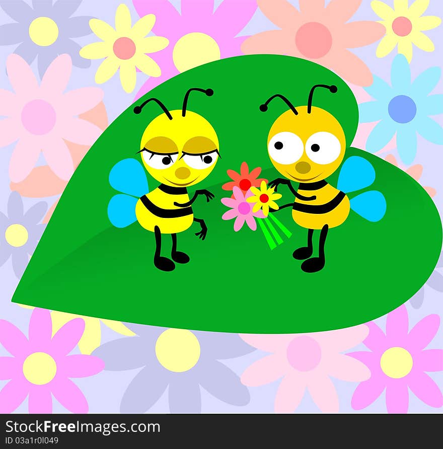 Loving bees sit on a leaf. Loving bees sit on a leaf