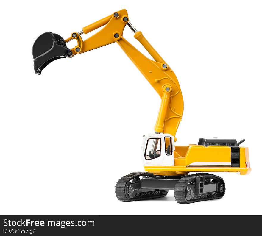 Toy heavy excavator isolated over white background