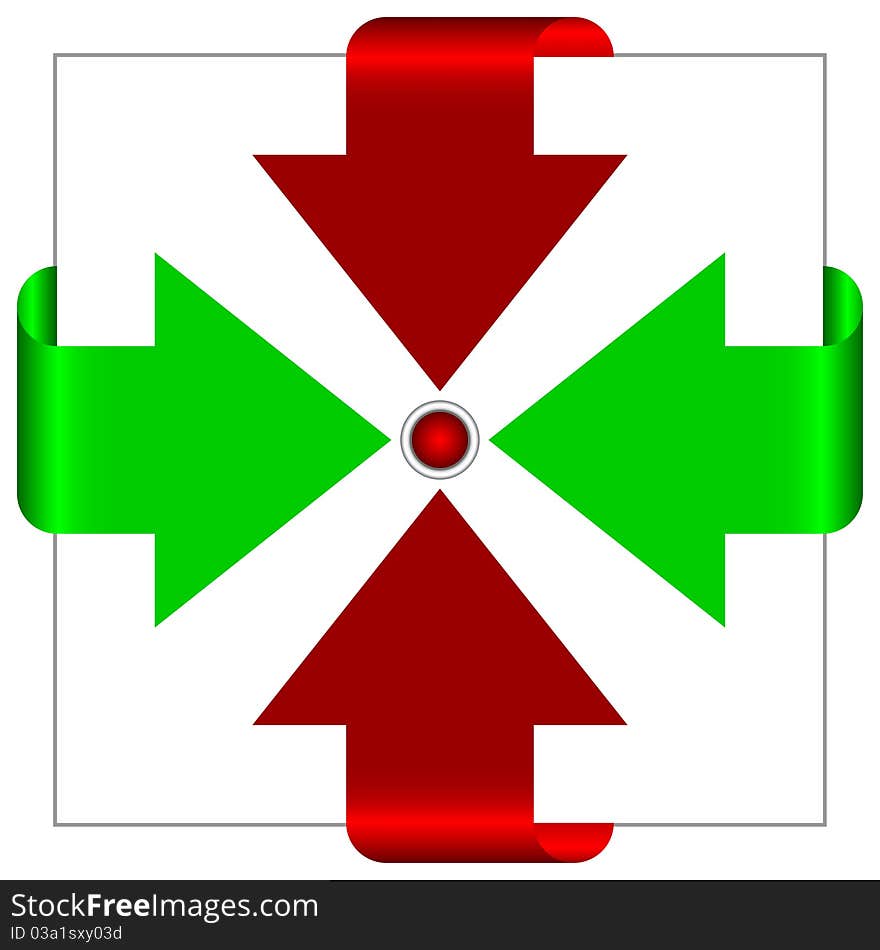 Red and green arrows go to the center. Red and green arrows go to the center.