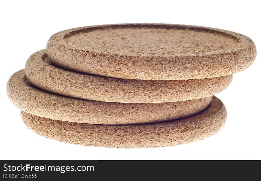 Set of Bamboo Coasters Isolated on White with a Clipping Path.