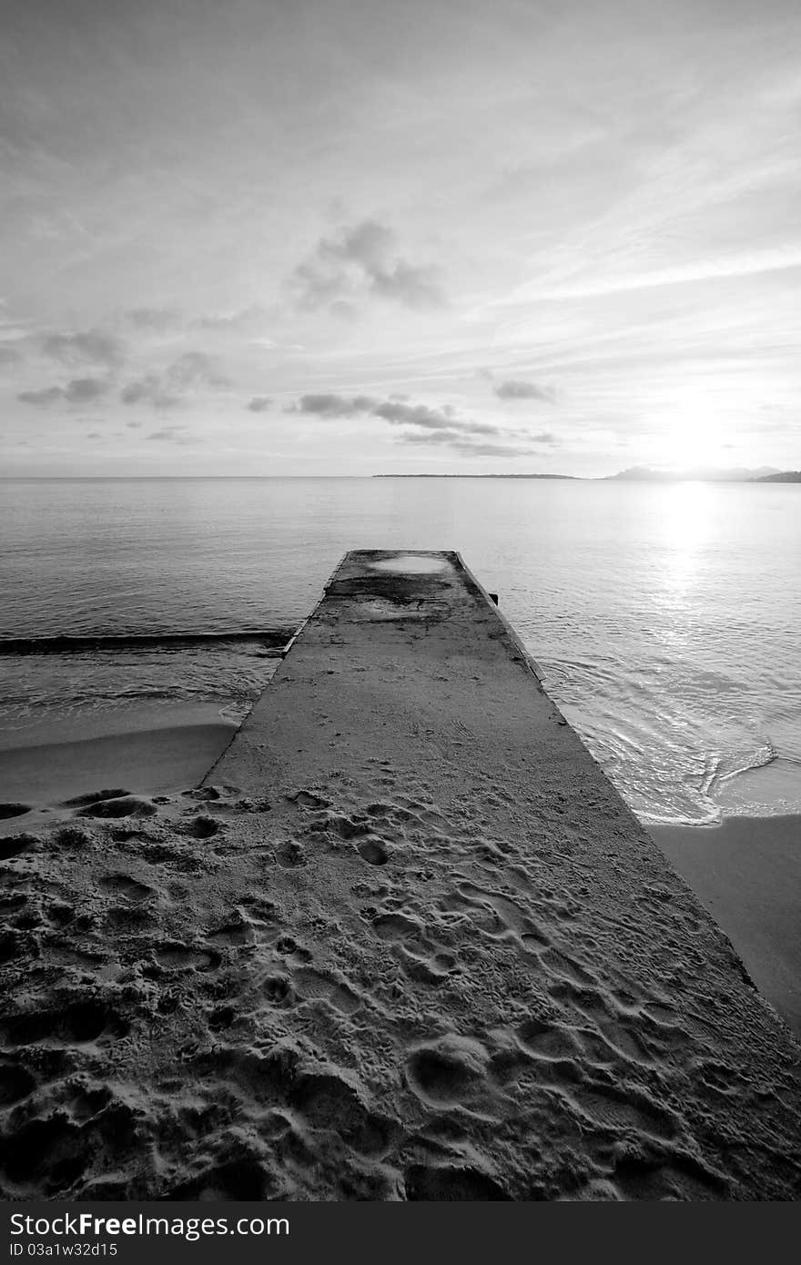 Pier in Juan les Pins, a calm and a beautiful black&white sunset photo