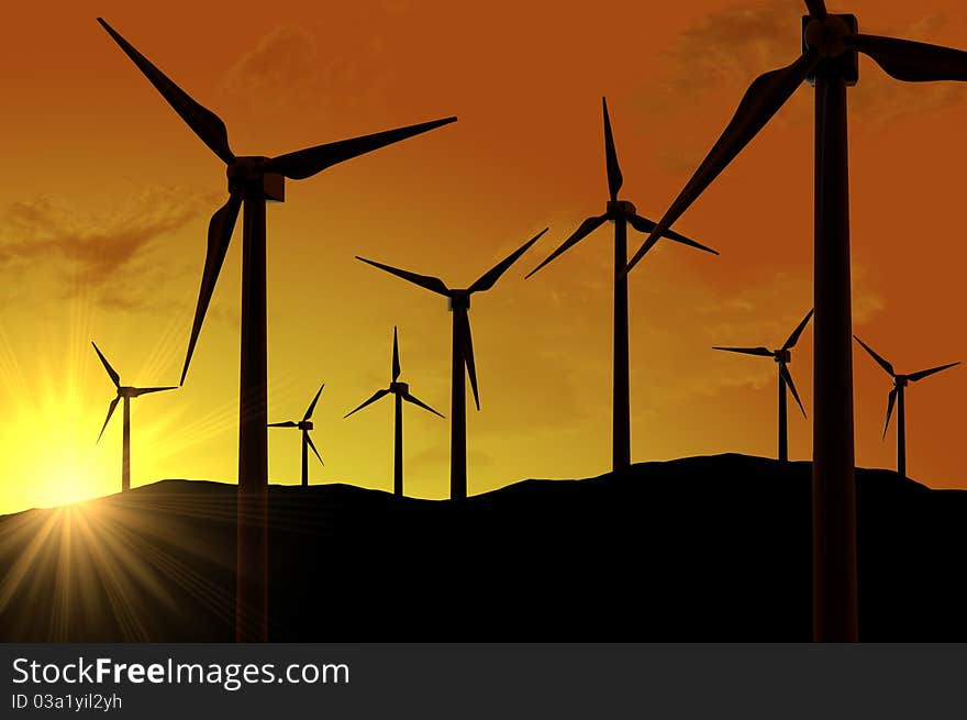 Wind Turbines Farm (power Generating Windmills)