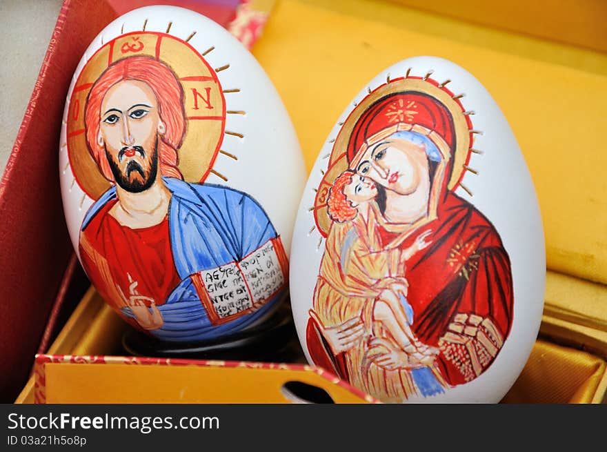 Egg painting by manuual working, as symbol and content from religion.