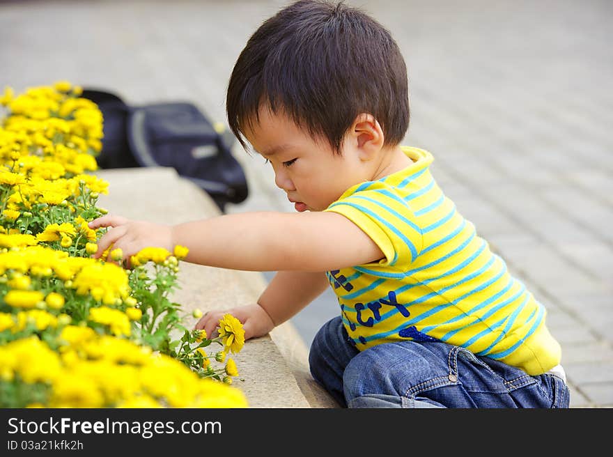 A cute baby is playing in garden. A cute baby is playing in garden