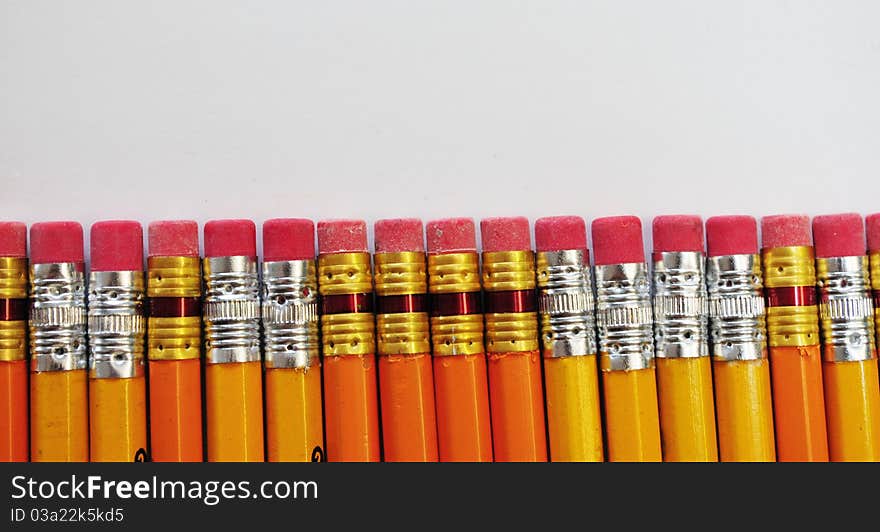 Closeup of pencils and erasers. Closeup of pencils and erasers