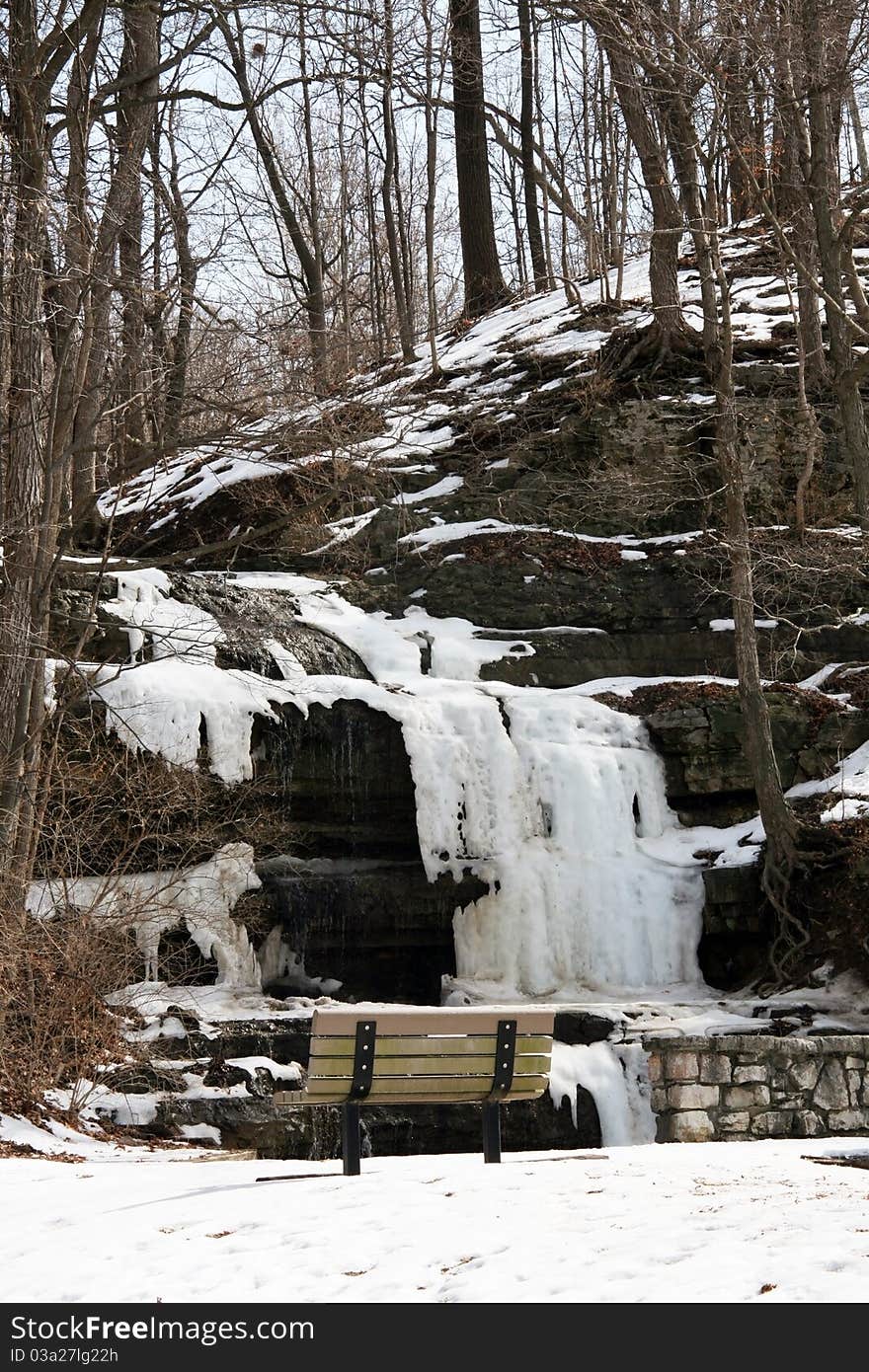 Winter waterfall in woods ice. Winter waterfall in woods ice