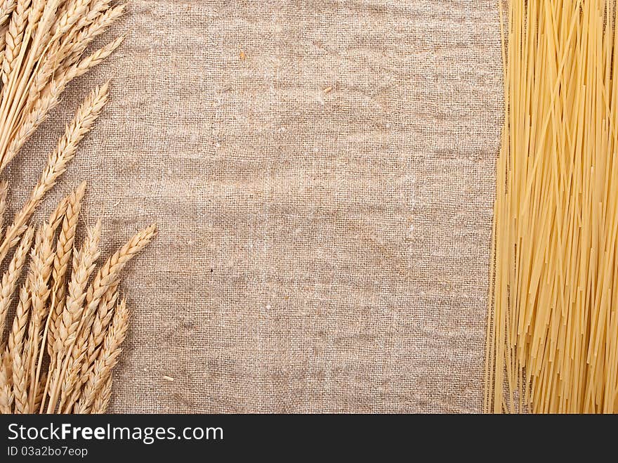 Spaghetti On The Burlap Background