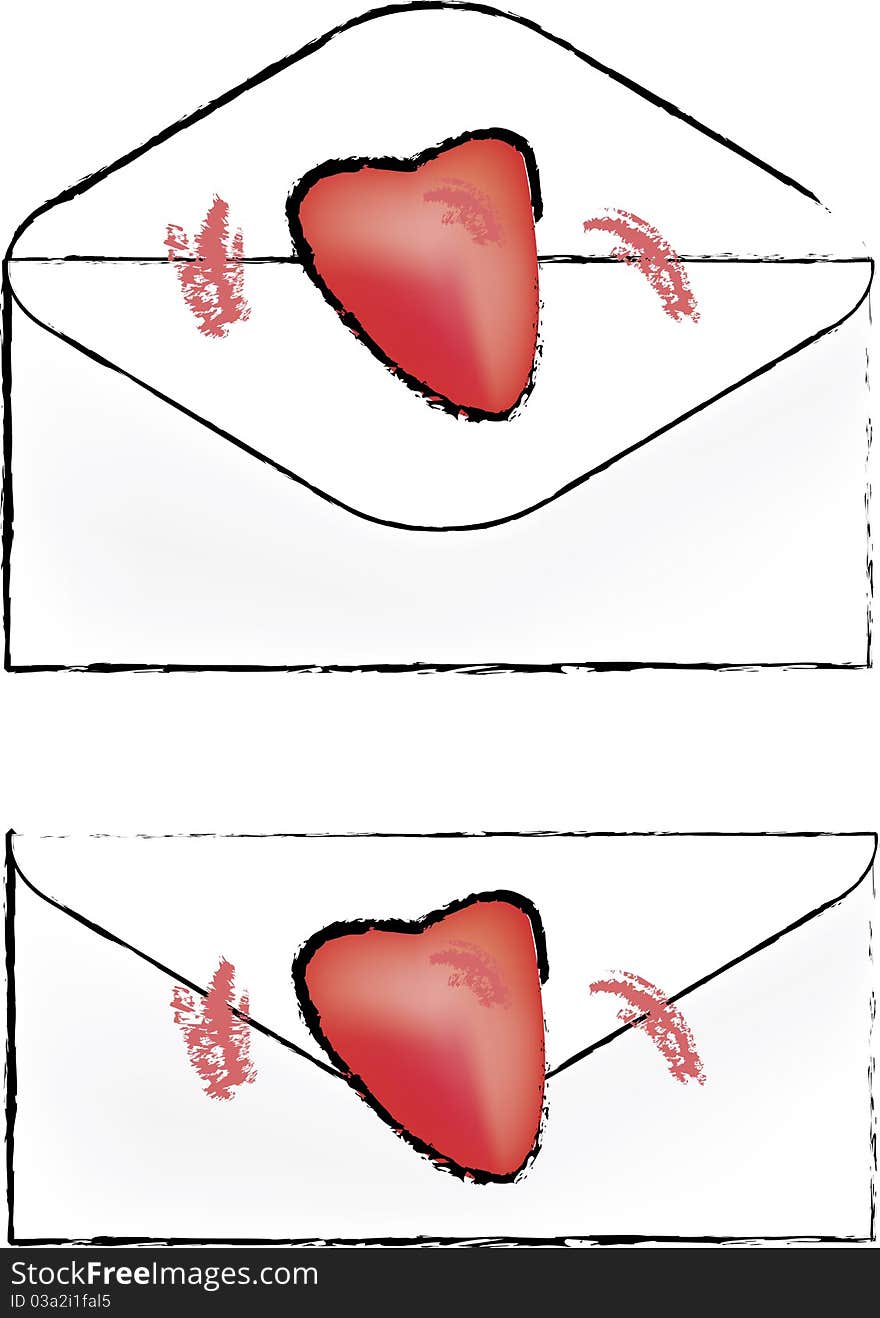 An envelop with chinese pictographic character heart. An envelop with chinese pictographic character heart