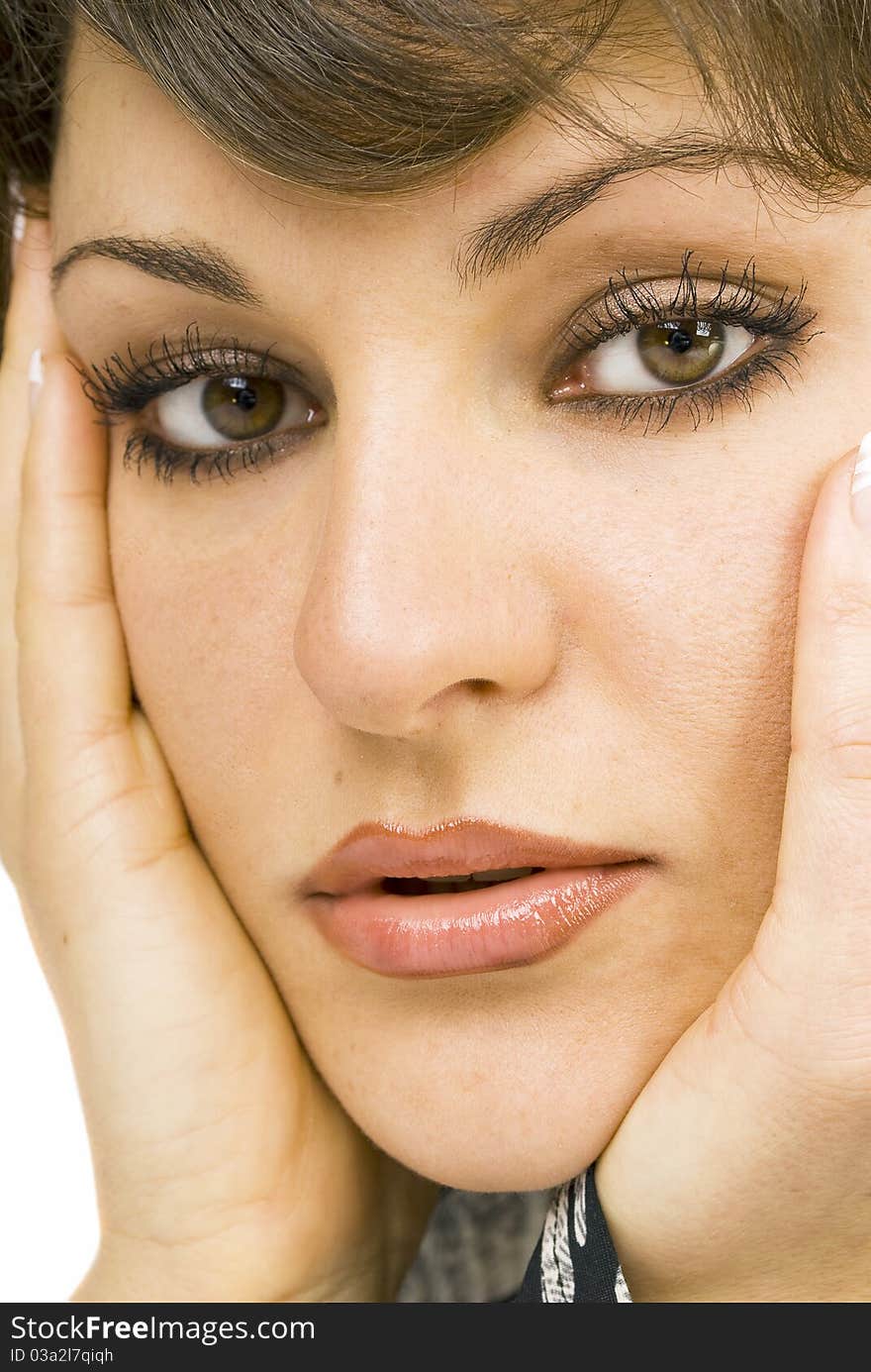 Beautiful sad young woman closeup farcical portrait. Beautiful sad young woman closeup farcical portrait.