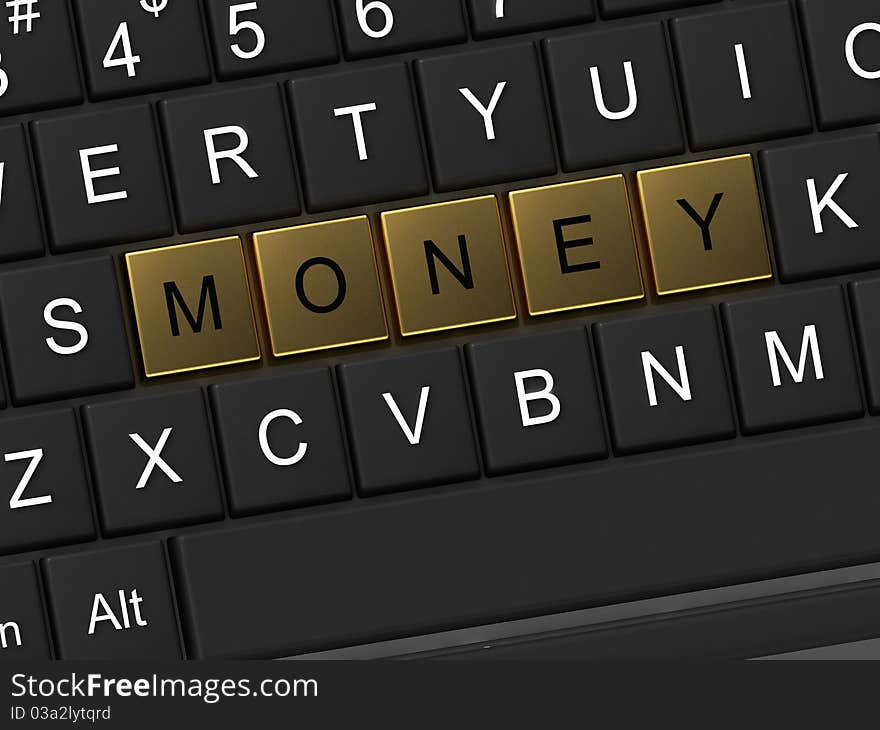 Word of money in gold ink button keypad