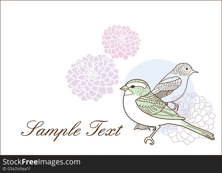 Greeting card template with birds and floral. Greeting card template with birds and floral