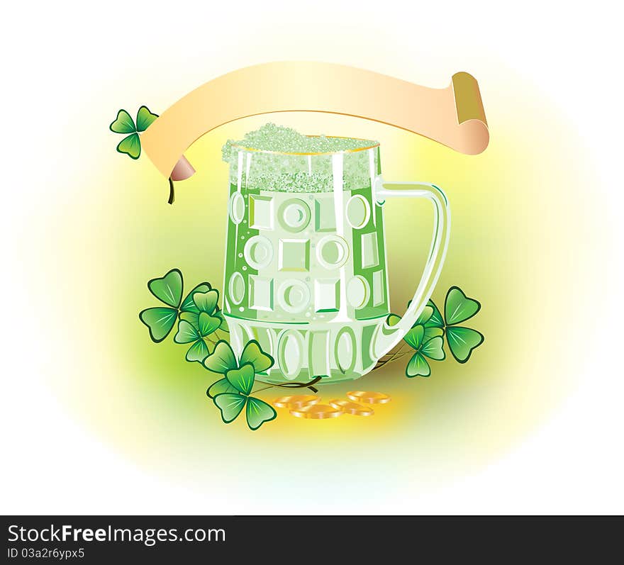 Festive picture, mug beer, slip of the dutch clover. Festive picture, mug beer, slip of the dutch clover