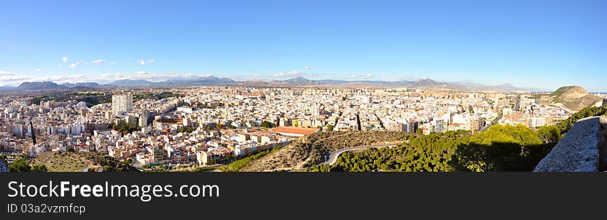 Panorama Alicante city with clear sky without clouds, Spain