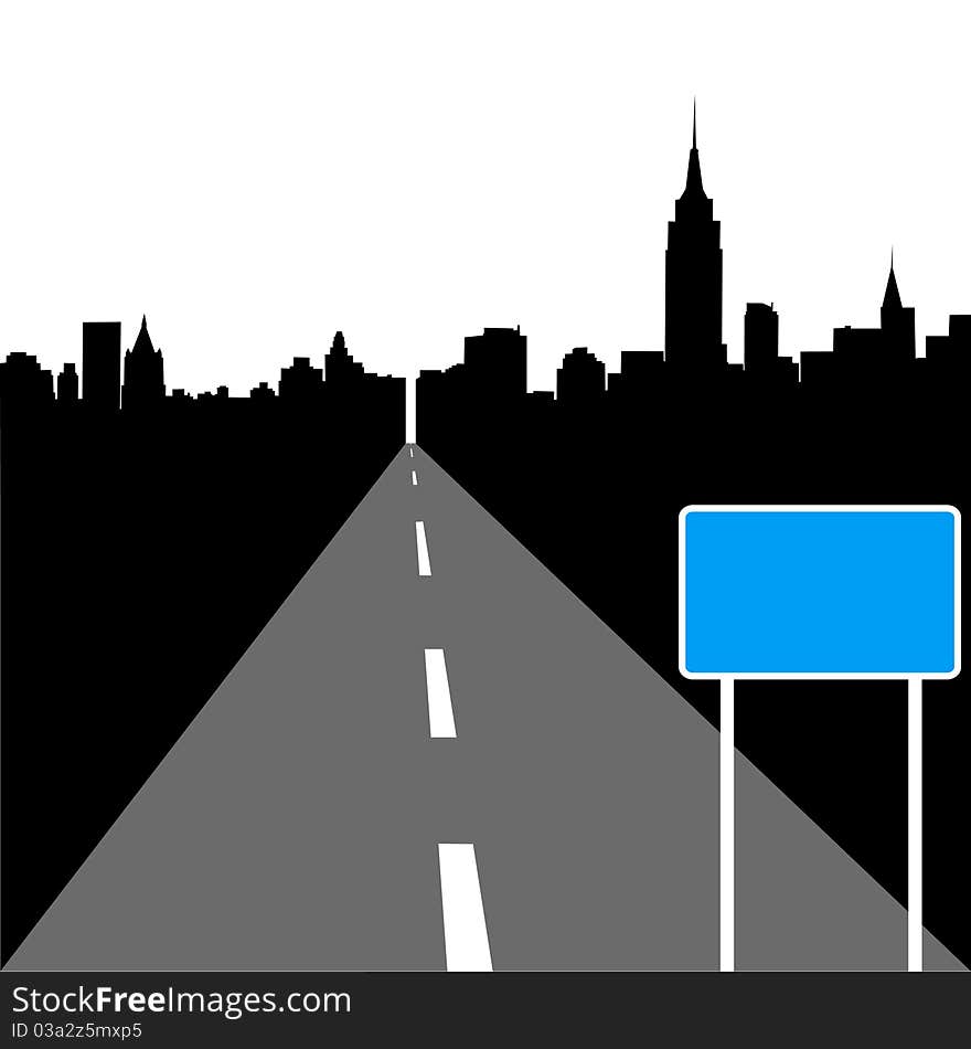 Silhouette of city and dark blue advertising. Silhouette of city and dark blue advertising