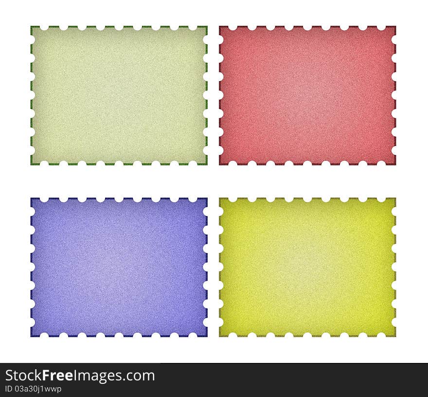 Set of empty post stamps on a white background