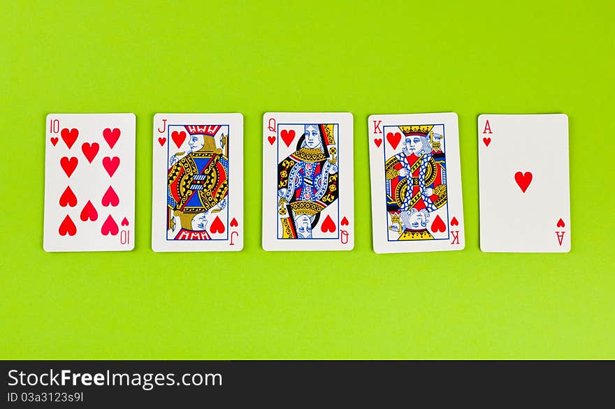 Royal Flush on a green background for your design. Royal Flush on a green background for your design