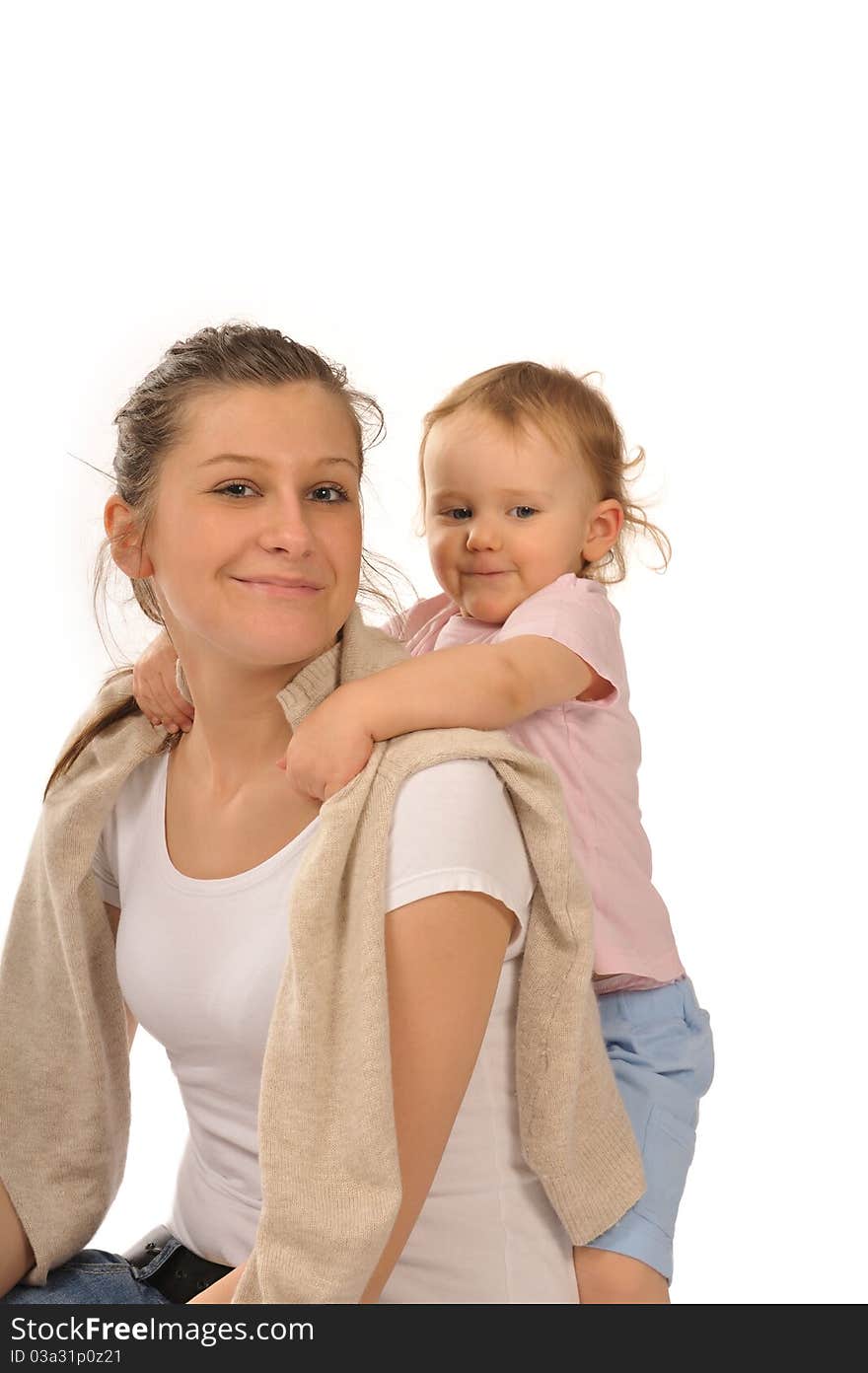 Girl With Little Baby In Studio