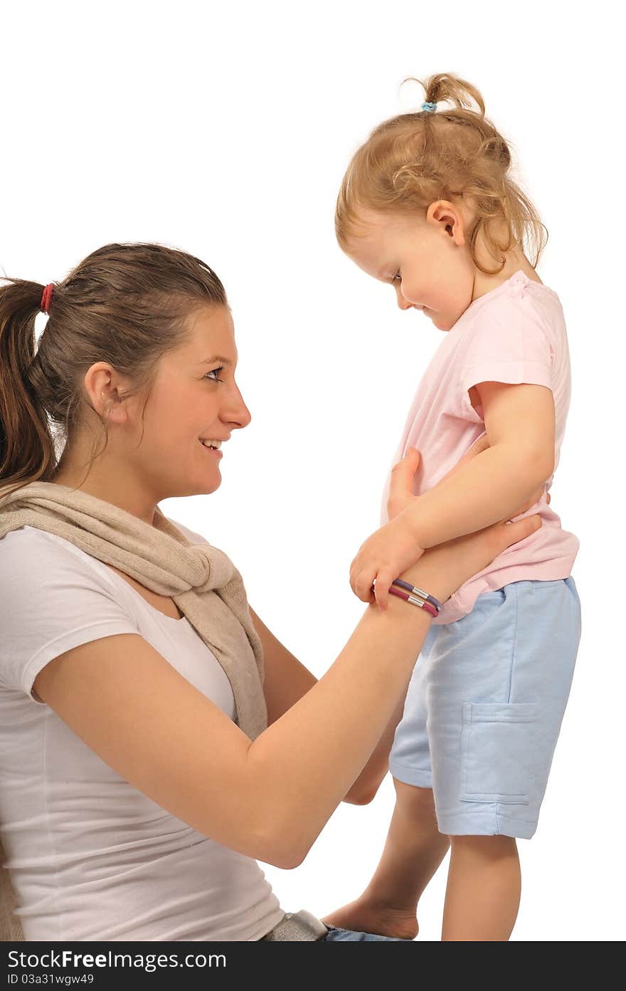 Girl With Little Baby In Studio