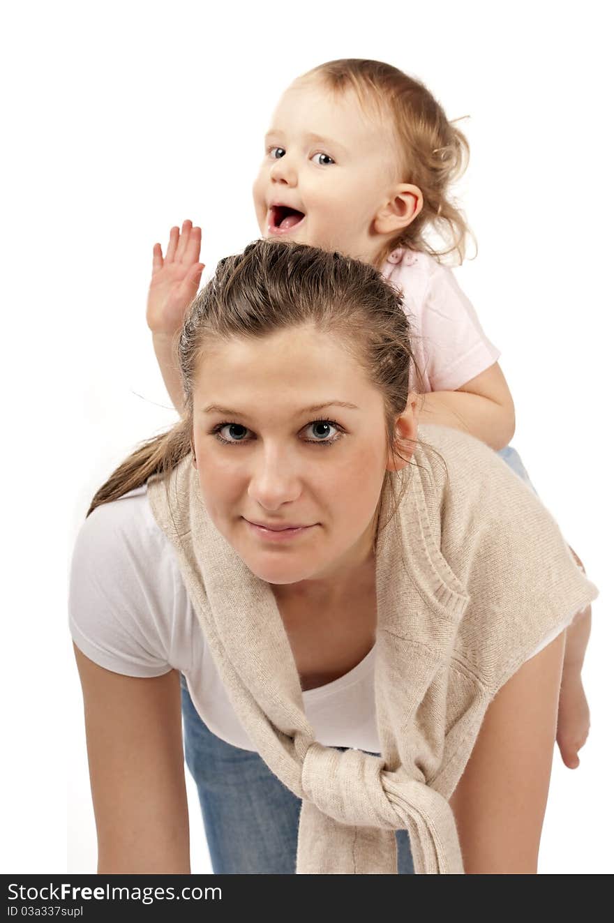 Girl with little baby in studio