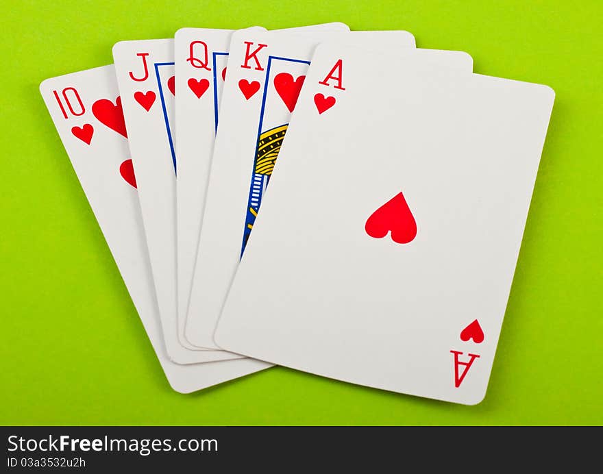 Royal Flush on a green background for your design. Royal Flush on a green background for your design