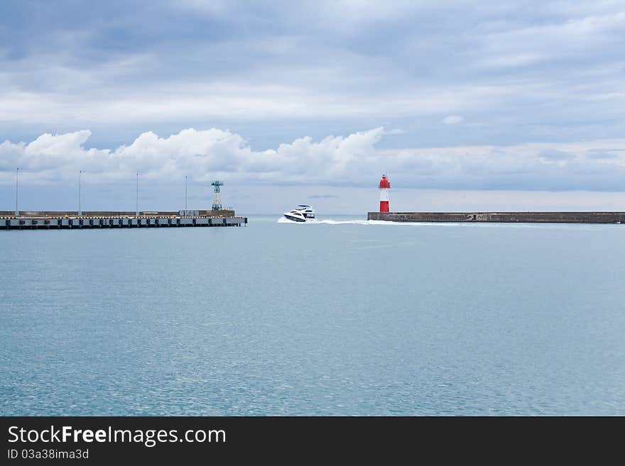 Blue Black sea with cutter