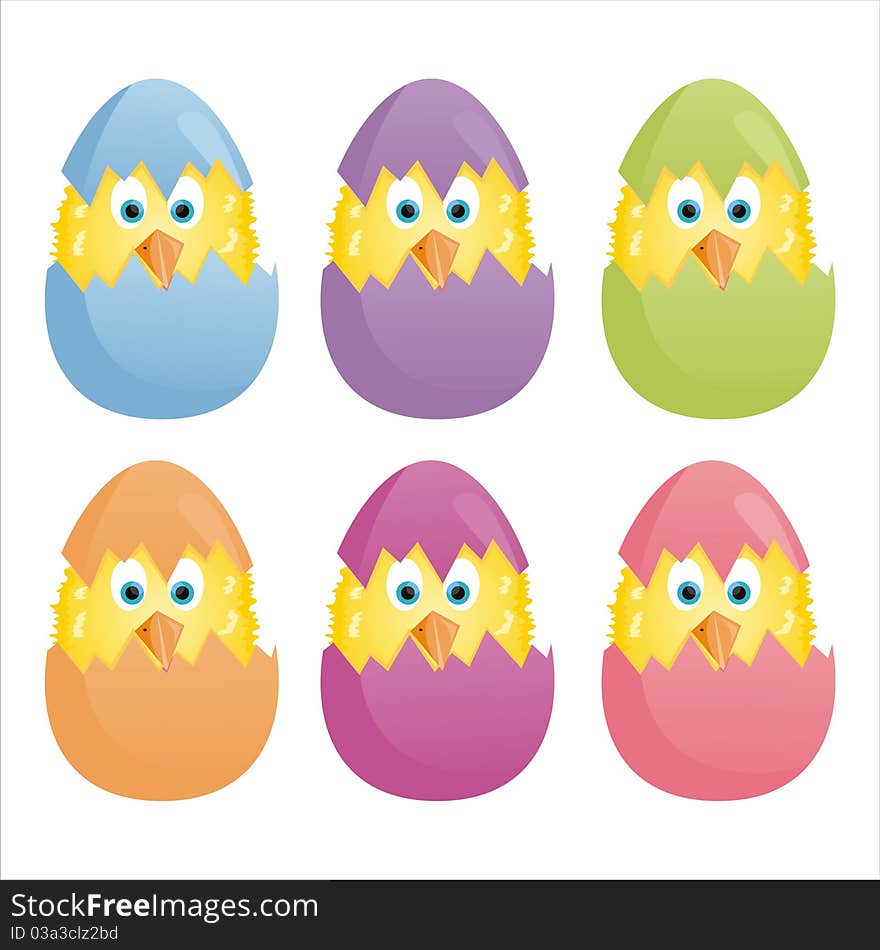 Set of 6 colorful easter eggs