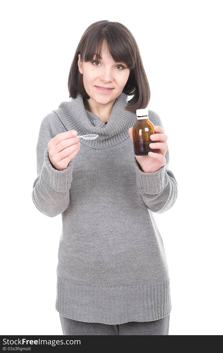 Young adult sick woman . over white background