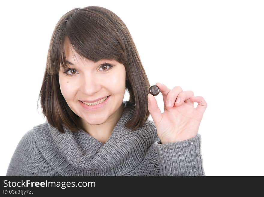 Young adult sick woman . over white background