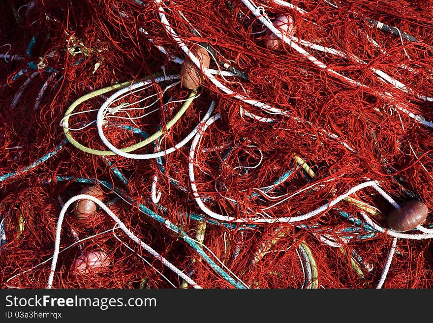 Art background, fishing net on the ship