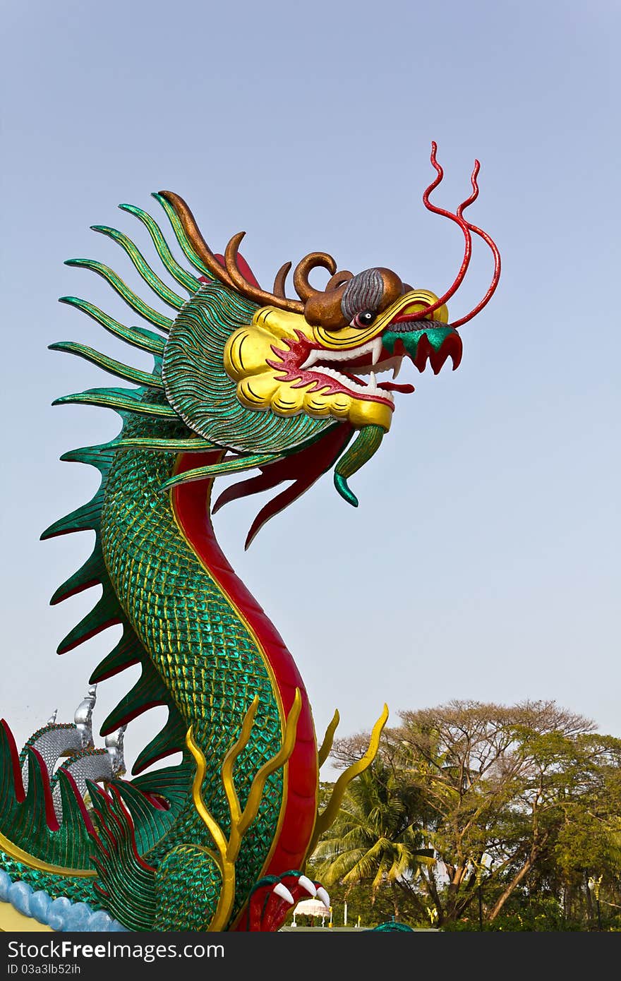 Chinese dragon statue in temple of Thailand